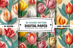 3D Flower Pattern Digital Paper Product Image 1
