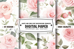 White and pink rose background seamless digital paper Product Image 1
