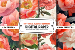 Soft coral flowers seamless digital paper Product Image 1