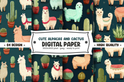 Cute alpacas and cactus digital paper Product Image 1