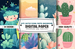Cute cactus floral pastel background digital paper Product Image 1