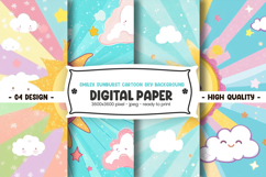 Smiley sunburst cartoon sky background digital paper Product Image 1