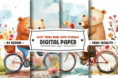 Cute teddy bear with florals digital paper Product Image 1