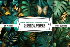 Tropical jungle leaves with golden butterfly digital paper Product Image 1