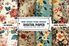 Beige Vintage Floral Bouquet digital paper Product Image 1
