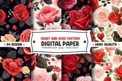 Heart and rose pattern digital paper Product Image 1