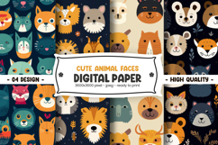 Cute animal faces digital paper Product Image 1