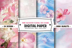 Pink blossom floral sky scene digital paper Product Image 1