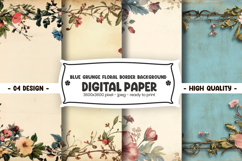 Blue Grunge Floral Border Background Digital Paper Product Image 1
