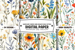 Wildflower garden hand-drawn floral pattern digital paper Product Image 1