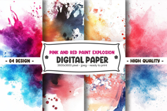 Pink and red paint explosion digital paper Product Image 1