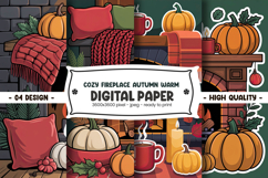 Cozy Fireplace Autumn Warm Digital Paper Product Image 1
