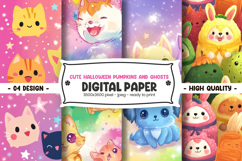 Cute halloween pumpkins and ghosts digital paper Product Image 1