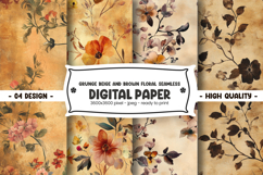 Grunge beige and brown floral seamless digital paper Product Image 1