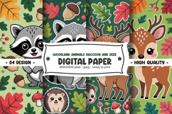 Woodland Animals Raccoon and Deer Digital Paper Product Image 1
