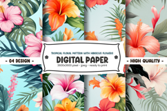 Tropical floral pattern with hibiscus flowers digital paper Product Image 1