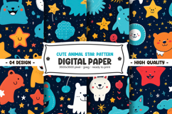 Cute animal star pattern digital paper Product Image 1