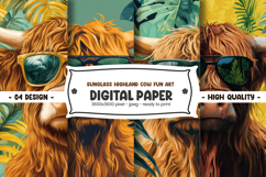 Sunglass highland cow fun art digital paper Product Image 1