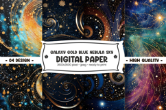 Galaxy gold blue nebula sky digital paper Product Image 1