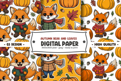 Autumn Bear and Leaves Digital Paper Product Image 1