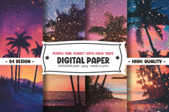 Purple pink sunset with palm trees digital paper Product Image 1
