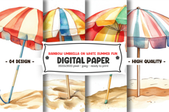 Rainbow umbrella on white summer fun digital paper Product Image 1
