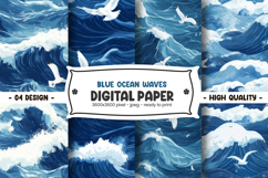 Blue ocean waves digital paper Product Image 1