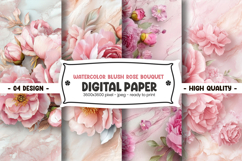 Watercolor blush rose bouquet digital paper Product Image 1