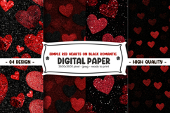 Simple red hearts on black romantic digital paper Product Image 1