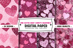 Pink glitter heart confetti valentine&#039;s digital paper Product Image 1