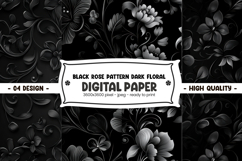 Black rose pattern dark floral digital paper Product Image 1