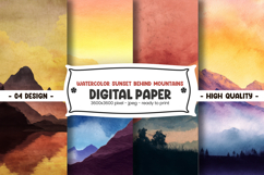 Watercolor sunset behind mountains digital paper Product Image 1