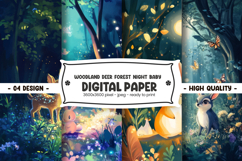 Woodland deer forest night baby digital paper Product Image 1