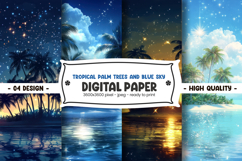 Tropical palm trees and blue sky digital paper Product Image 1
