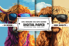 Cool highland cow with glasses digital paper Product Image 1