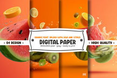 Orange fruit splash with kiwi and citrus digital paper Product Image 1