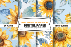 Bright sunflower and blue petal mix digital paper Product Image 1