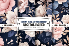 Elegant beige and pink blossom digital paper Product Image 1