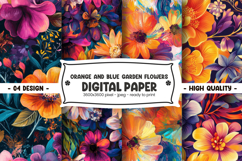 Orange and blue garden flowers digital paper Product Image 1