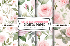 Peach and cream vintage rose print digital paper Product Image 1