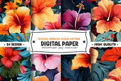 Tropical hibiscus floral pattern digital paper Product Image 1