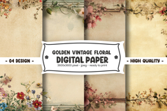 Golden Vintage Floral Digital Paper Product Image 1