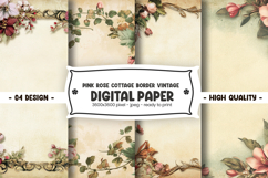 Pink Rose Cottage Border Vintage Digital Paper Product Image 1