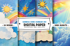 Rainbow shine sunbeam sky digital paper Product Image 1
