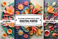 3D Flower Pattern Digital Paper Product Image 1