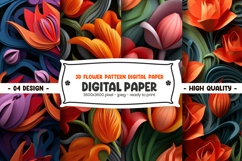 3D Flower Pattern Digital Paper Product Image 1