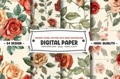 Vintage floral pattern with beige background digital paper Product Image 1