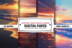 Ocean sunset horizon watercolor landscape digital paper Product Image 1