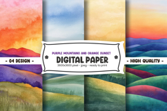 Purple mountains and orange sunset digital paper Product Image 1