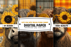 Cute cow with yellow floral shades digital paper Product Image 1
